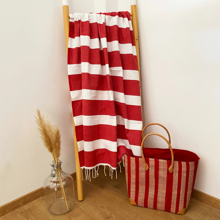 Fouta plate traditionnelle - Transat Rouge - 100x200cm - 190g/m²