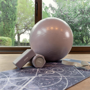 Kit de Yoga y Pilates LILA 6 accesorios con esterilla, pelota, rueda, masajeadores y correa