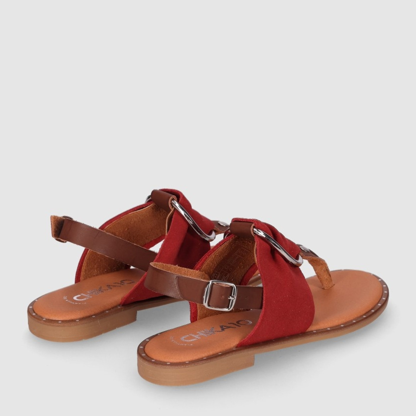 Sandalias de Serraje - Rojo - Tacón: Bajo