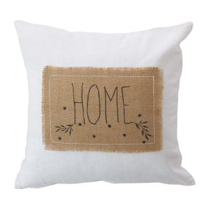 Coussin déhoussable avec patch en jute - Blanc