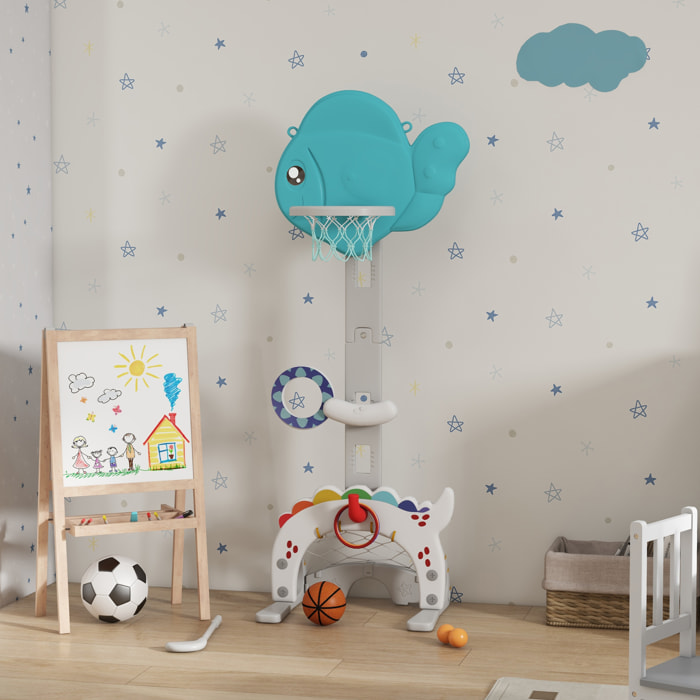 Panier de basketball enfant but de foot jeu de golf lancer d'anneaux et balle 5 en 1 HDPE bleu blanc gris