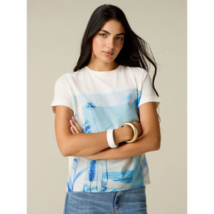 Oltre - T-shirt bimaterica con stampa - Bianco