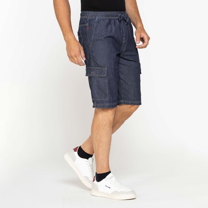 BERMUDA DI JEANS CON TASCONI LATERALI ED ELASTICO IN VITA