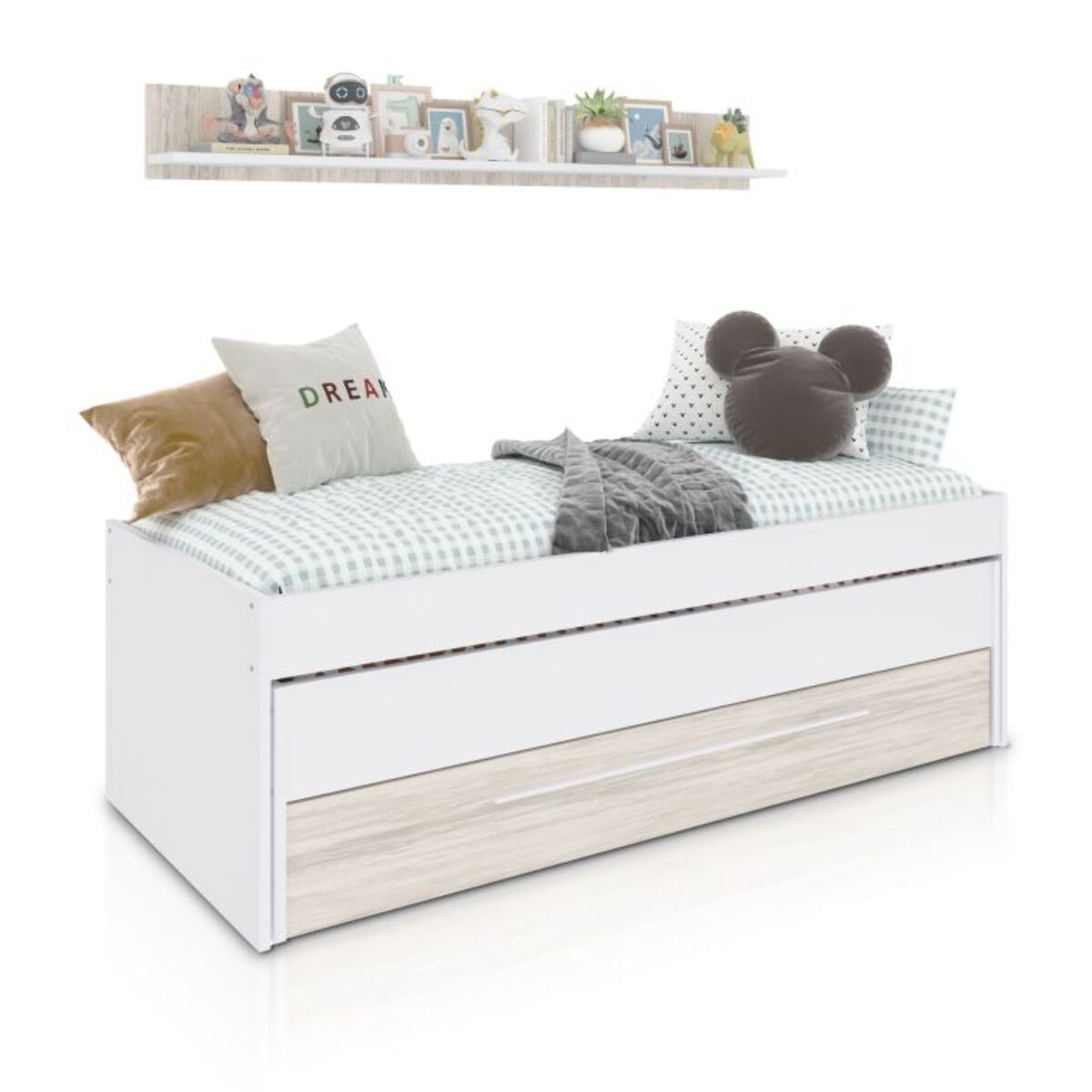 Cama doble juvenil con estante Nuit Blanco Artik (Blanco Mate) – Blanco Velho