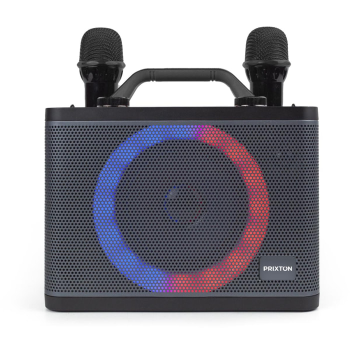 PRIXTON Karaoke Portátil PartyGo - 2 Micrófonos - Bluetooth, USB, AUX y MicroSD - Luz LED