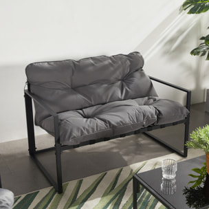 LANA Salon de jardin 4 places contemporain noir et coussins gris