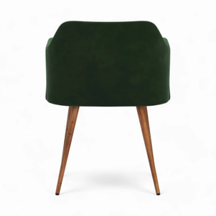 Table et chaises 4 personnes en velours vert et bois - Liwa