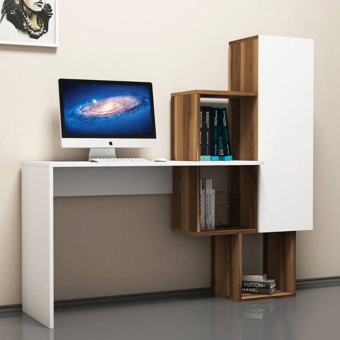 TINKA - Bureau fonctionnel 6 rangements - bois et blanc