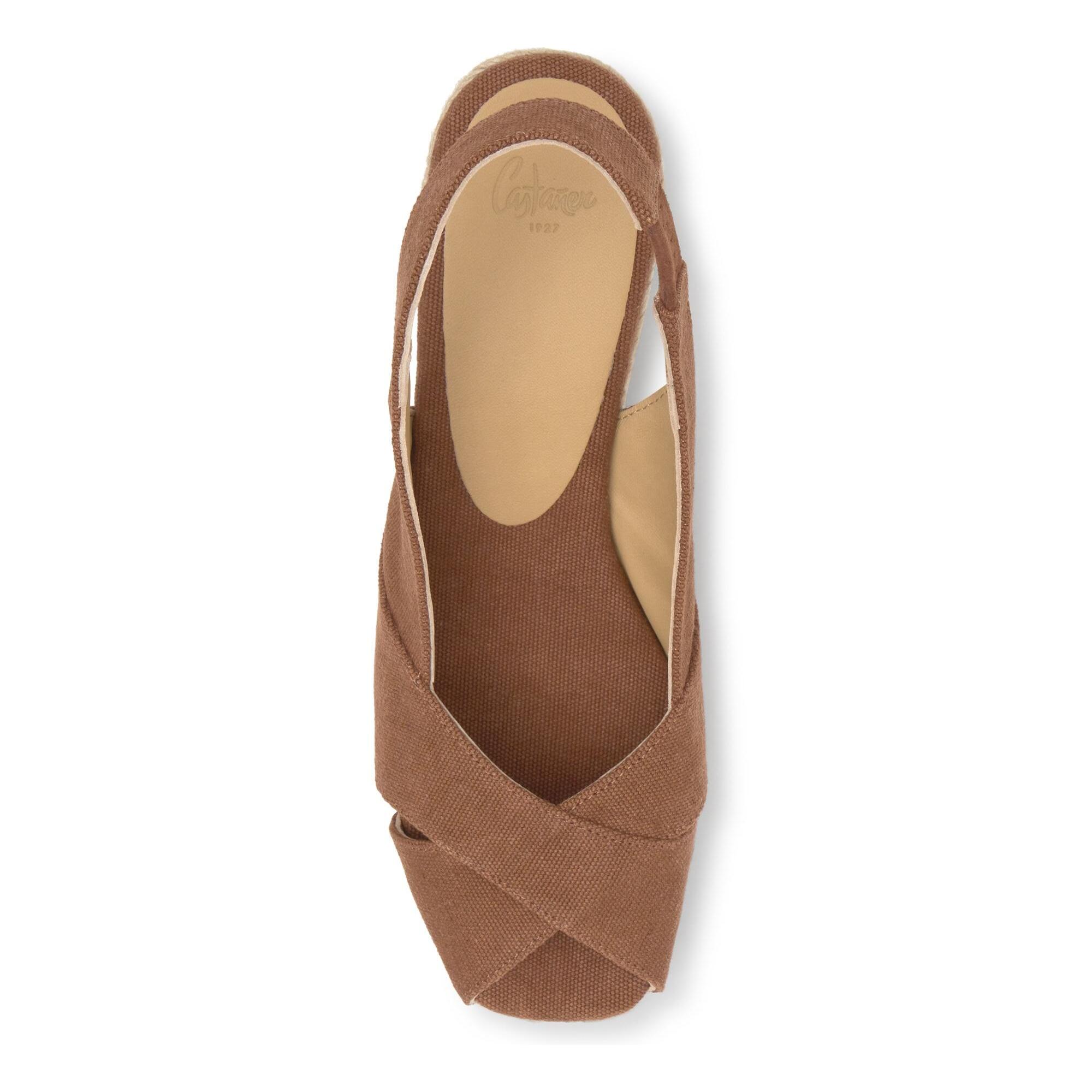 Alpargata destalonada Diana cuña de yute estilo peep toe en algodón orgánico lavado