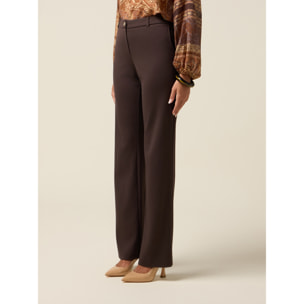 Oltre - Pantalones acampanados en punto milano - Marrón