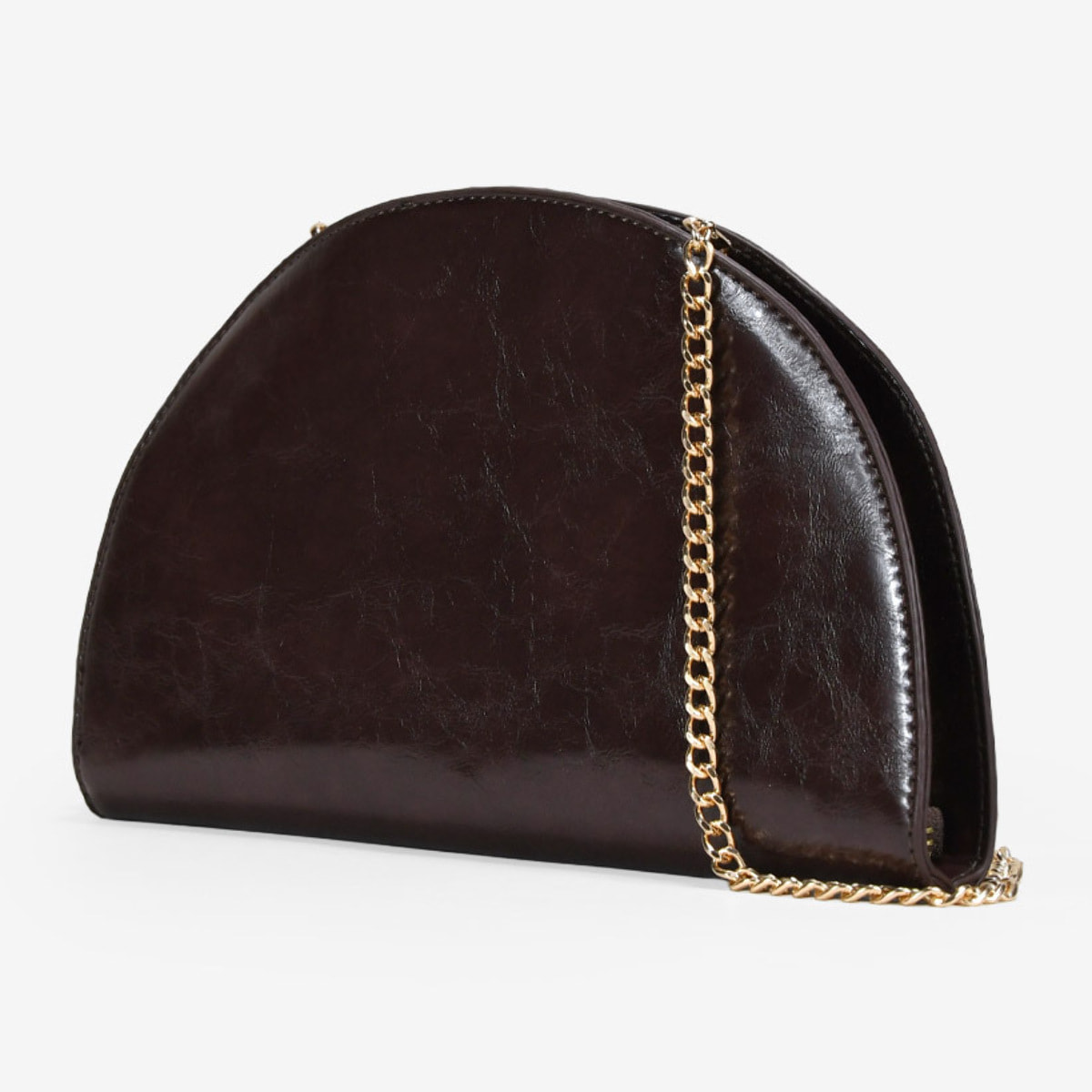 Bolso de mano marrón media luna con cremallera