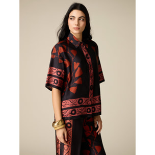 Oltre - Camicia in raso di viscosa fantasia - Nero