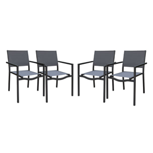 Lot de 4 chaises de jardins empilables en aluminium et textilène. anthracite