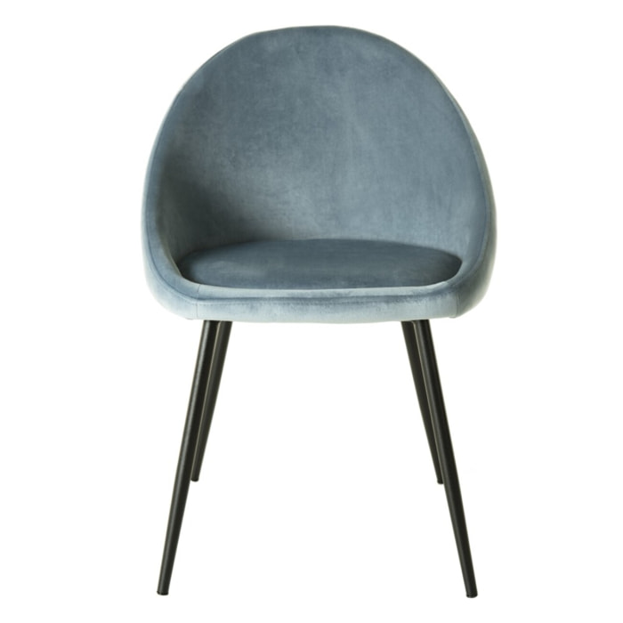 TOM - Lot de 2 chaises velours bleu pieds métal noir