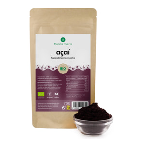 PLANETA HUERTO | Açaí en Polvo ECO 70g – Superalimento Orgánico Antioxidante – Rico en Flavonoides y Nutrientes Naturales – Apto para Veganos y Vegetarianos