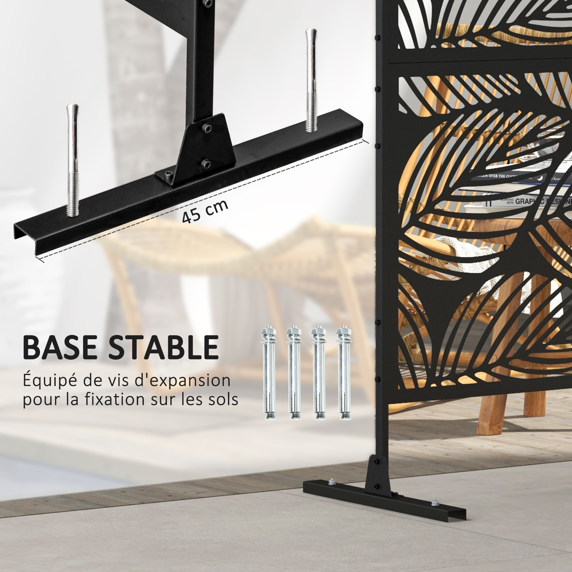 Panneau brise vue décoratif paravent extérieur motif végétal métal noir