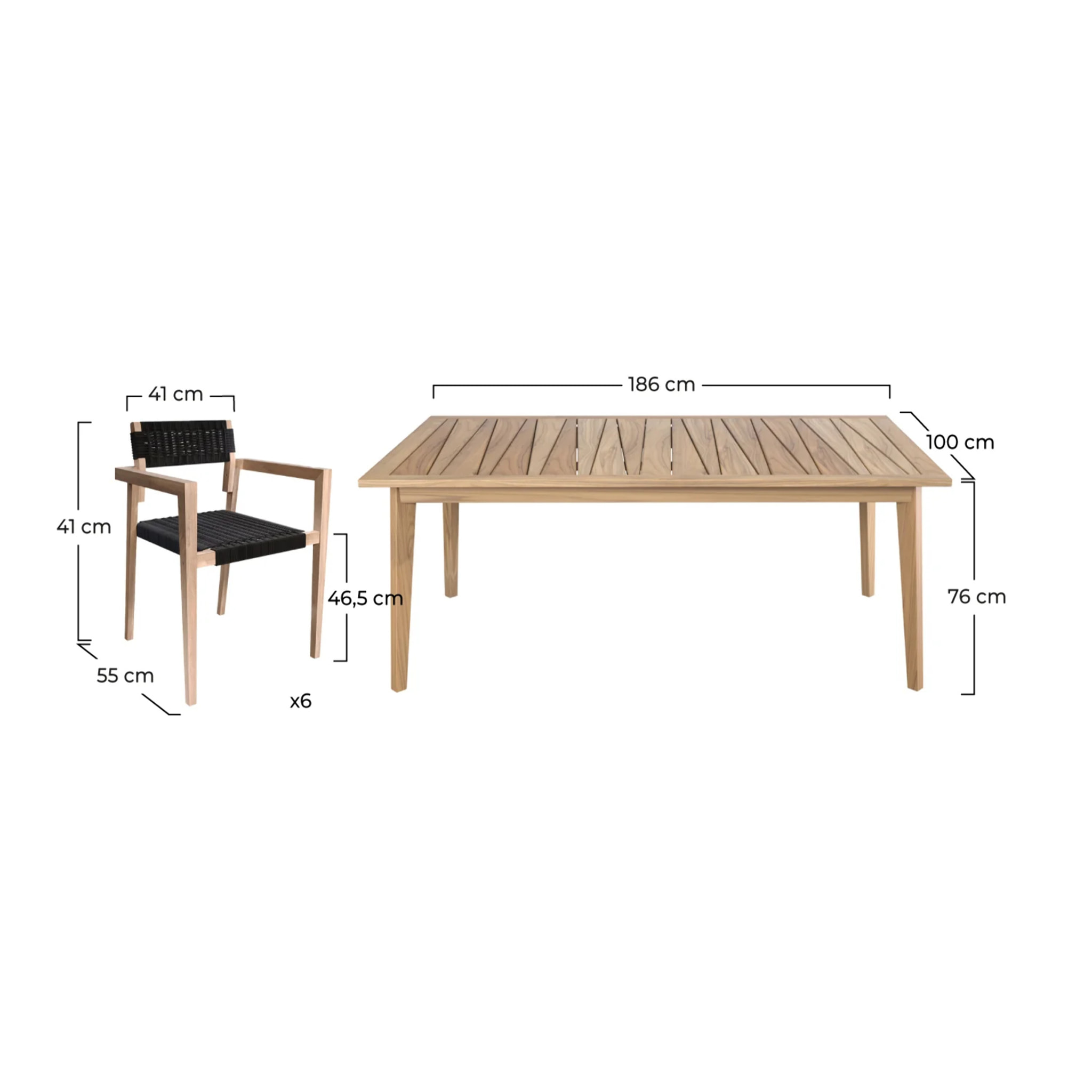 Ensemble table et 6 chaises de jardin en bois de teck - Tunga