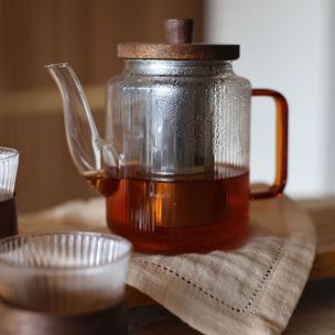 Théière en verre et anse ambre 550ml avec tasses assorties 15cl  KARL