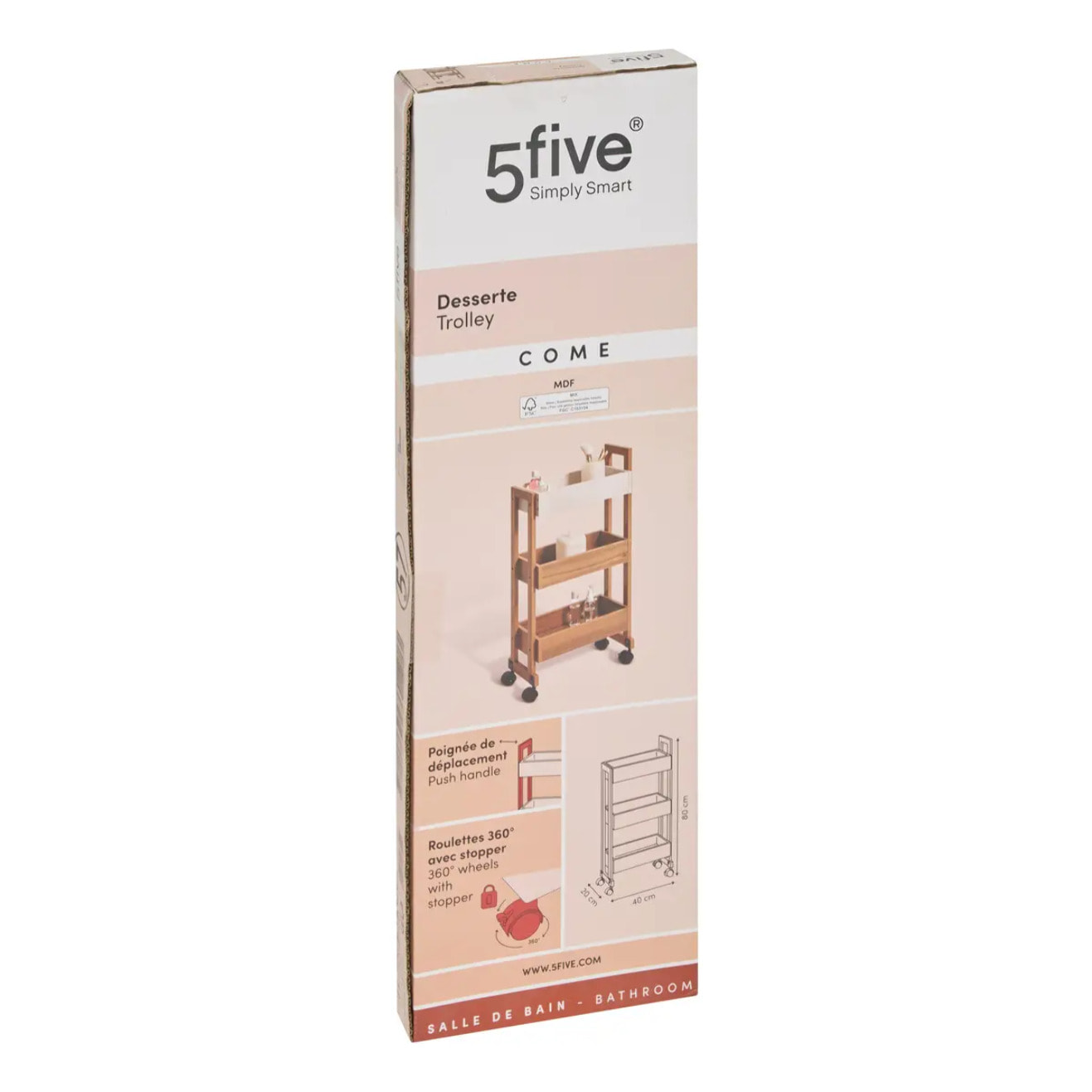 Desserte 3 niveaux Come L20cm bois et effet marbre