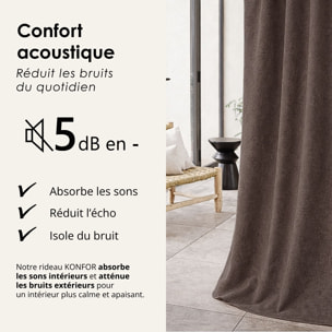 Rideau thermique phonique et semi occultant à galons fronceurs KONFOR - Taupe
