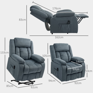 Sillón Relax Reclinable Eléctrico Levanta Personas, con Puerto USB, Sillón Elevador, con Control Remoto, Asiento Ancho, Reposapiés, Tapizado en Terciopelo, Bolsillos Laterales, Gris