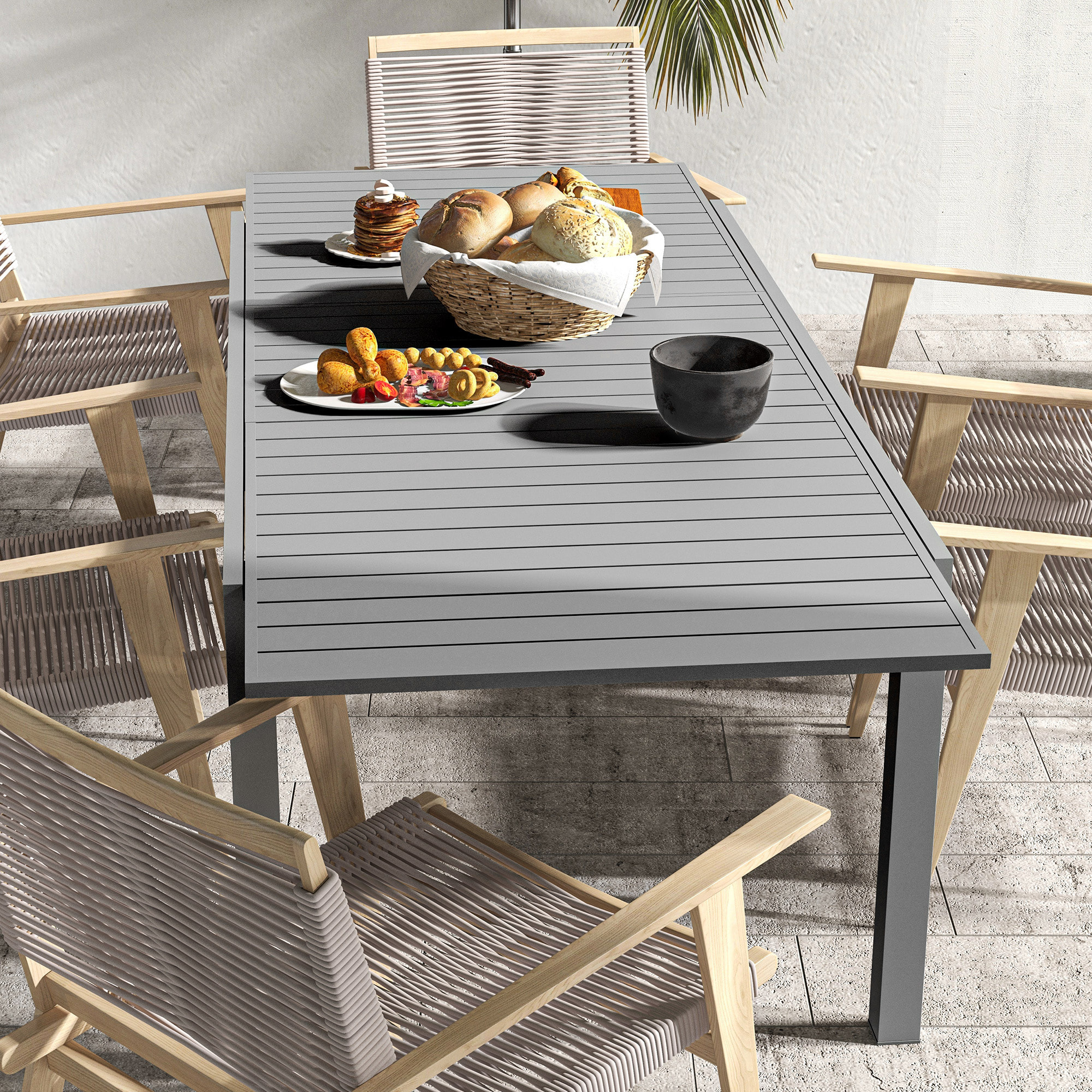 Table de jardin extensible 6-8 personnes dim. 180/240L x 94l x 73H cm alu gris