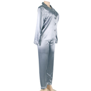 Conjunto de dos piezas ropa de dormir de seda clásica de manga larga gris