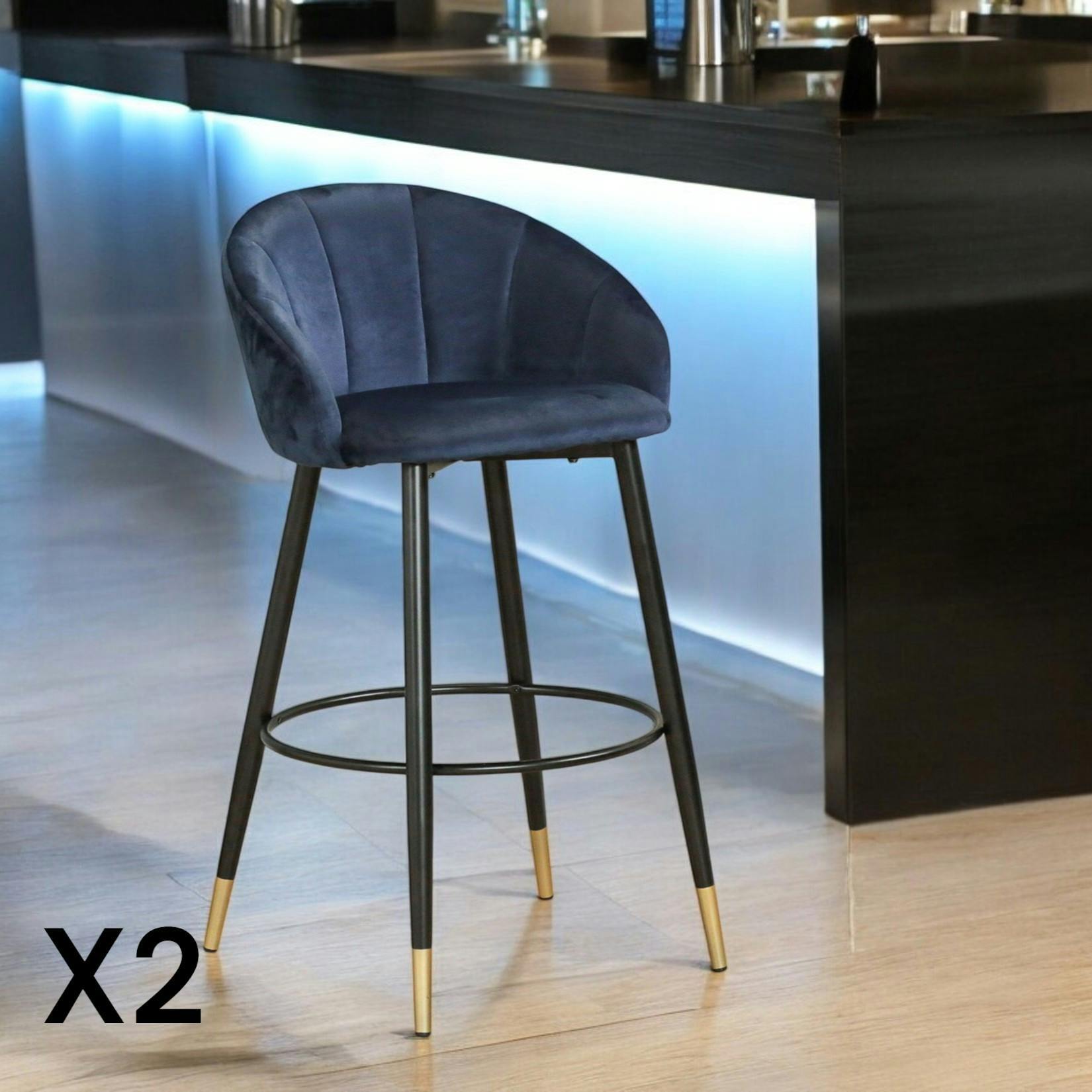 Chaise de bar coquillage velours bleu (lot de 2) HAWAI