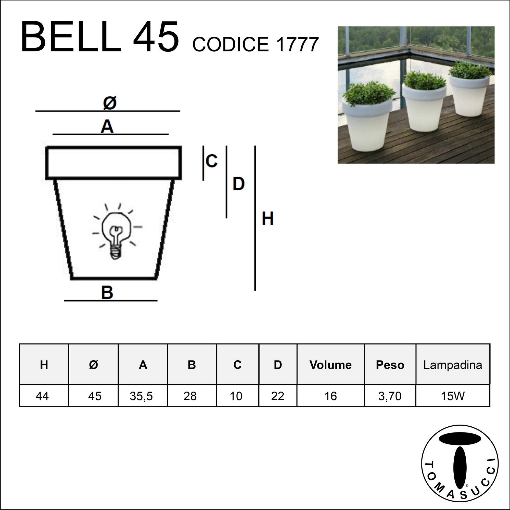 Tomasucci  Vaso luminoso per esterno / interno BELL 45  - NEW GARDEN bianco