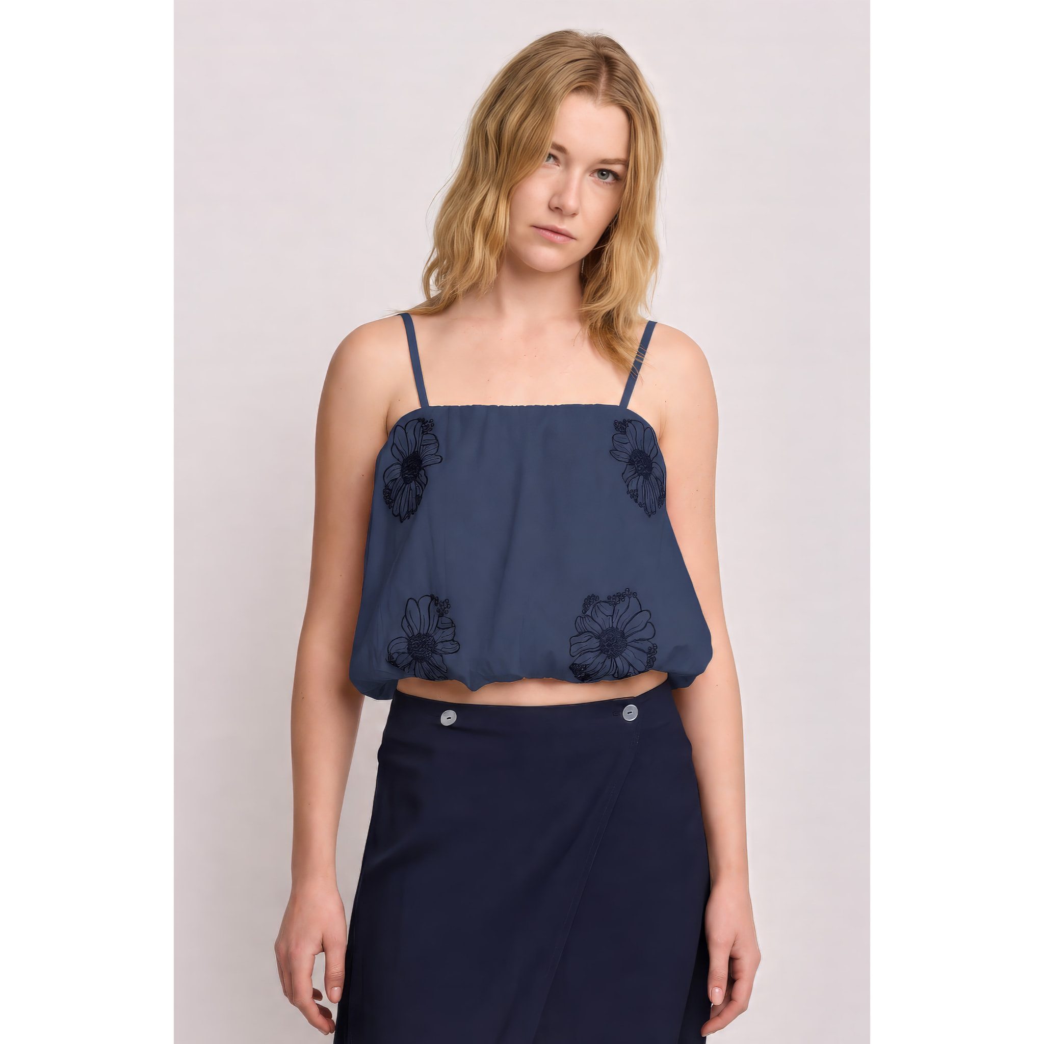 Kocca - Top cropped con ricami floreali Donna, Fantasia, Scollo quadrato