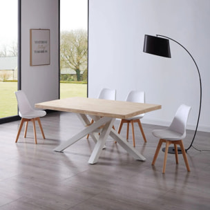 Mesa de comedor fija con patas metálicas en blanco y roble 160x100 cm Xena Roble - Blanco
