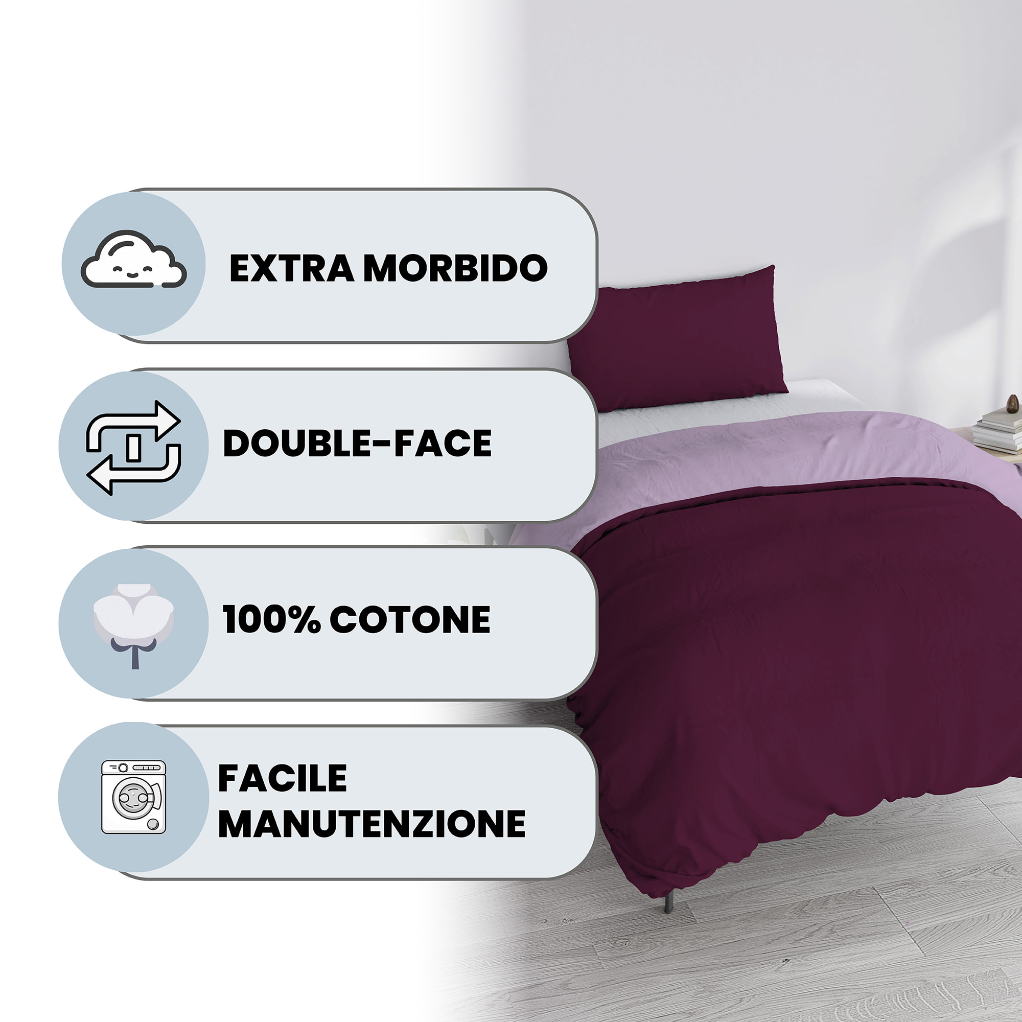 PARURE COPRIPIUMINO NATURAL COLOR PIAZZA E MEZZA - 100% COTONE MADE IN ITALY