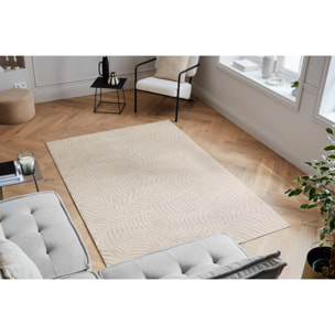 BLOOM - Tapis poils ras motif feuille en relief - Crème