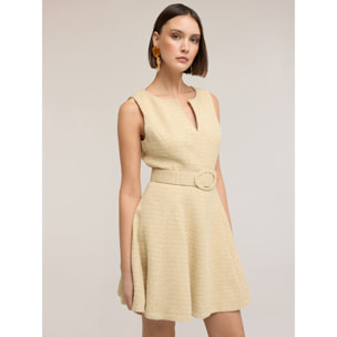 Motivi - Vestito flare in tessuto bouclé con cintura - Giallo
