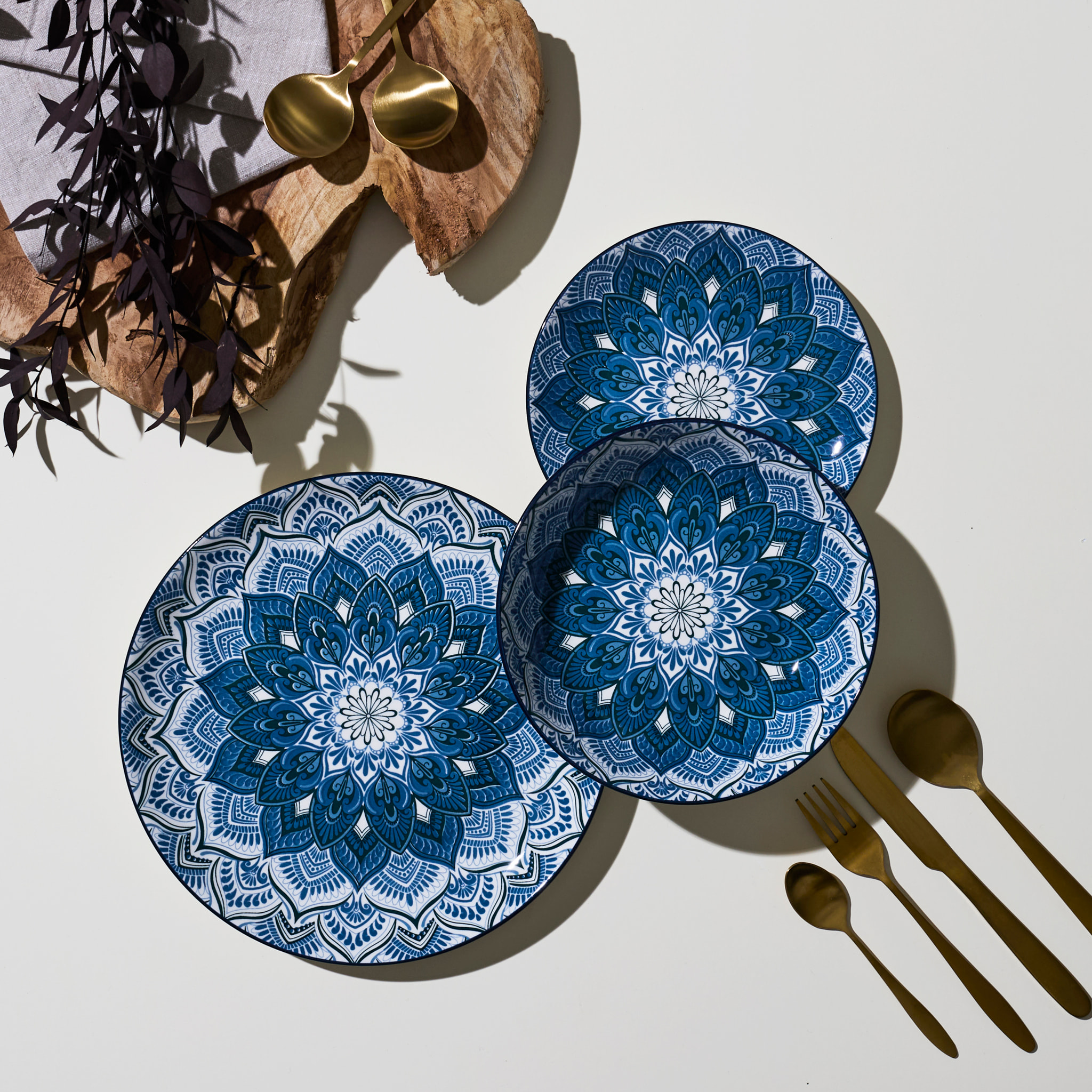 Service Vaisselle 12pcs Mandala Bleu