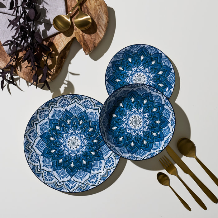 Service Vaisselle 12pcs Mandala Bleu