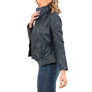 Giubbino in vera pelle di vitello Blu-Slim Fit