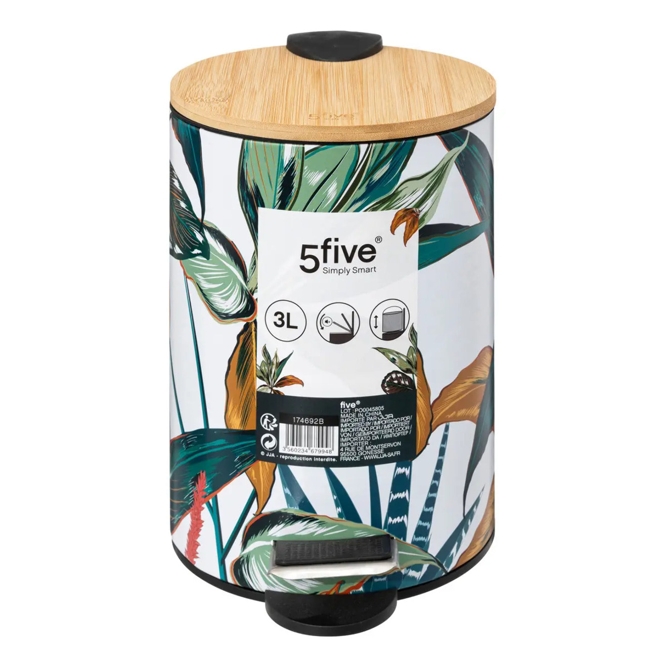 Poubelle métal soft close 3L "Palawan" multicolore