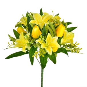 Bouquet Di Tulipani E Gigli. Altezza 37 Cm - Pezzi 6 - 18X37X5cm - Colore: Giallo - Bianchi Dino - Fiori Artificiali