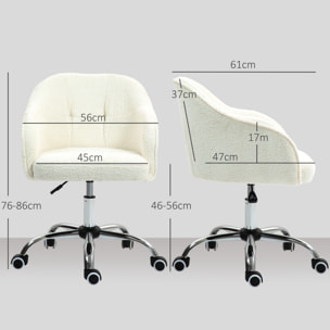 Chaise de bureau tissu bouclette design hauteur réglable pivotante piètement acier crème
