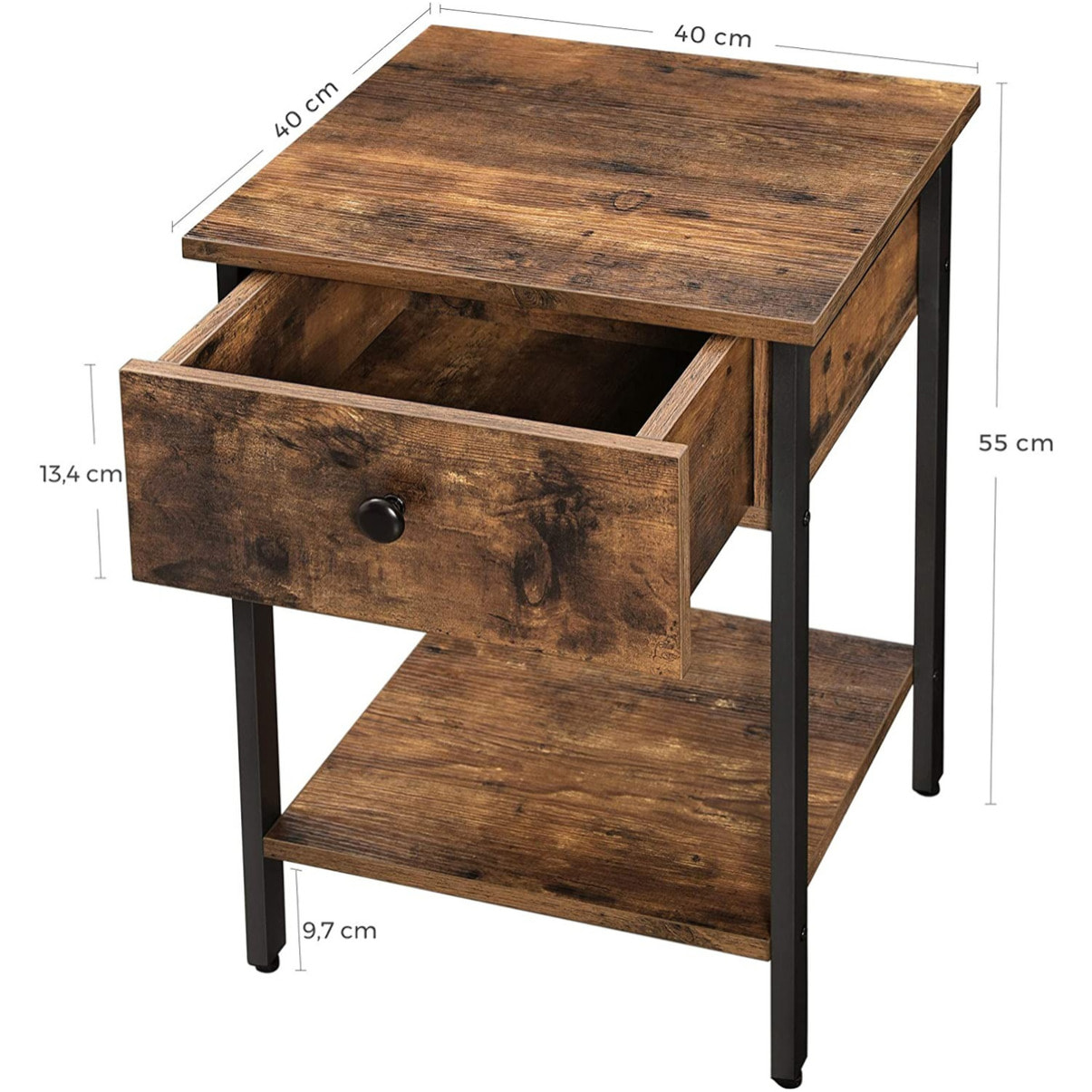 Comodino Industrial Oskar in Legno Rovere e Metallo Nero