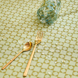 Nappe anti tache pur coton motif jacquard Le sud vert