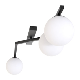 Lampada a sospensione Naton in acciaio nero con sfere in vetro opale