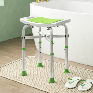 Siège de douche réglable en hauteur tabouret de douche ergonomique pieds antidérapants charge max. 150 Kg alu HDPE blanc vert