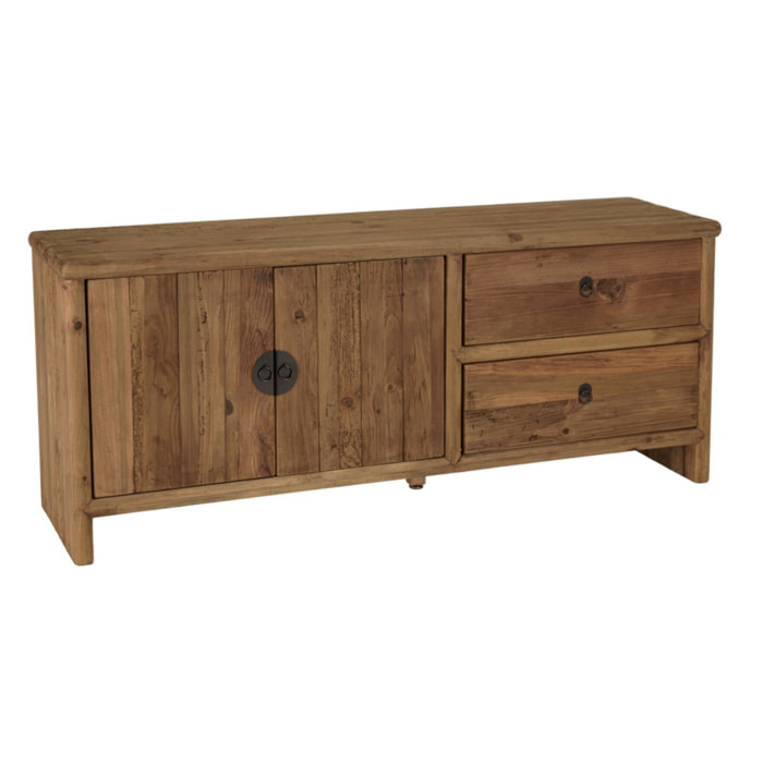 SANDY - Meuble TV 2 tiroirs 2 portes, longueur 155cm bois pin recyclé