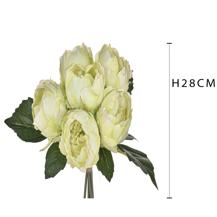 Mazzo Di Peonie Con 6 Fiori. Altezza 28 Cm - Pezzi 6 - 15X28X15cm - Colore: Verde - Bianchi Dino - Fiori Artificiali