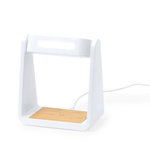 Orologio multifunzione Darret con schermo retroilluminato, funzione lampada e caricatore wireless integrato da 10W.