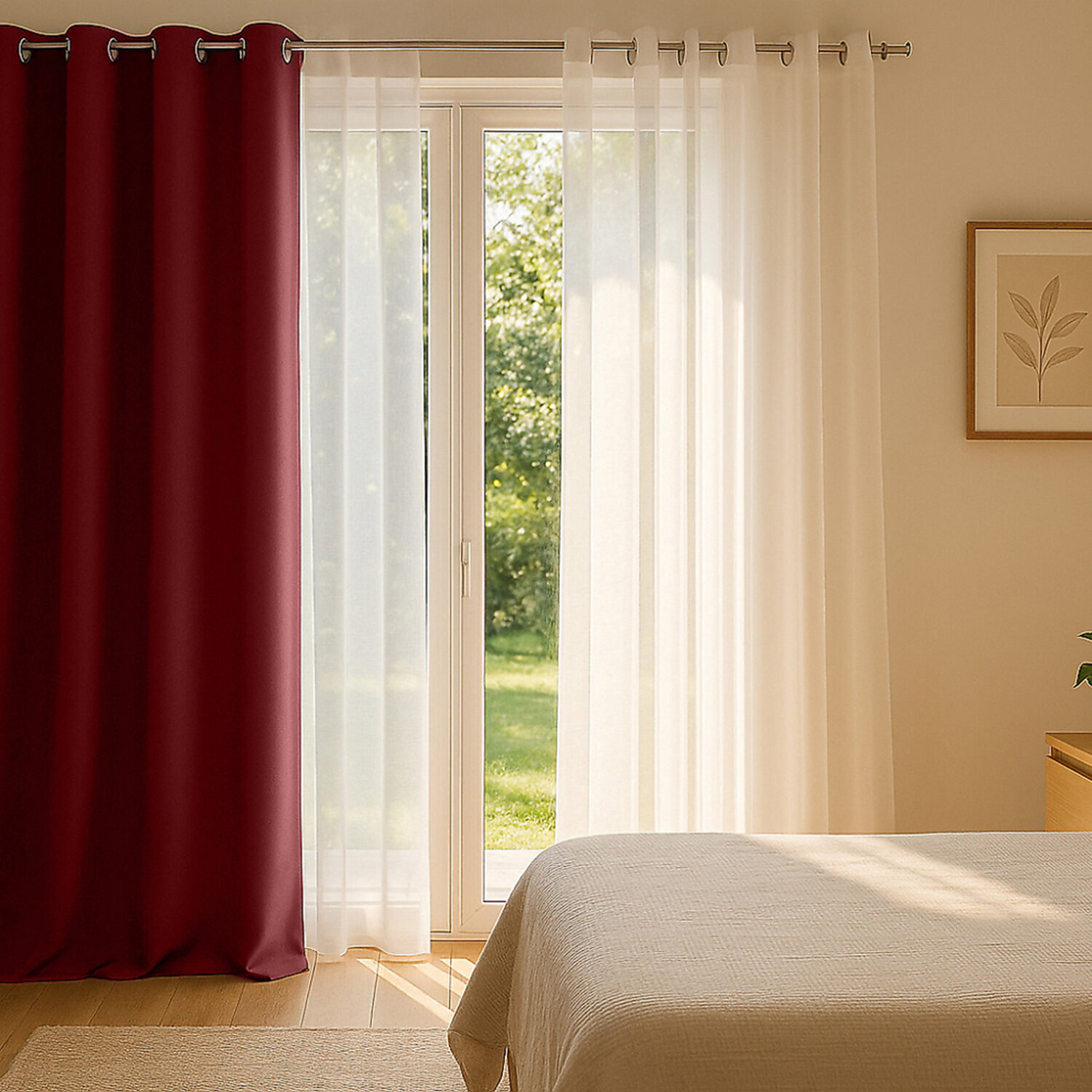 Rideau polyester occultant uni rouge