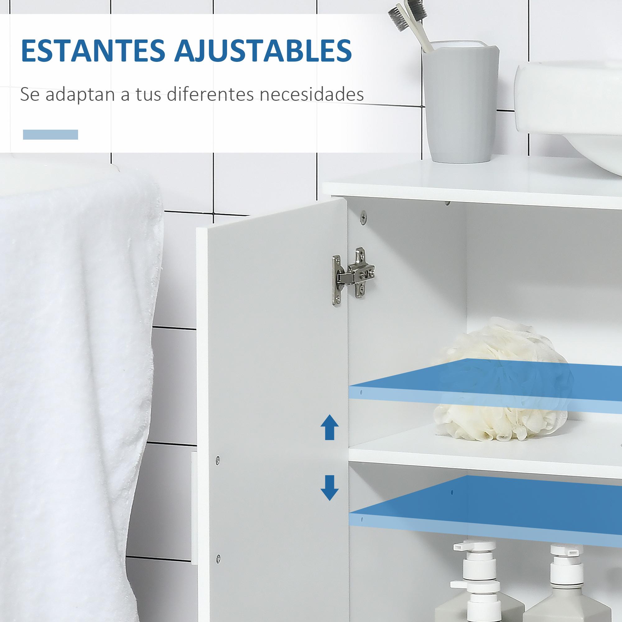 Mueble para Debajo del Lavabo Armario Baño de Suelo de Madera con 2 Puertas y Estante Ajustable Interior Moderno 60x30x60 cm Blanco