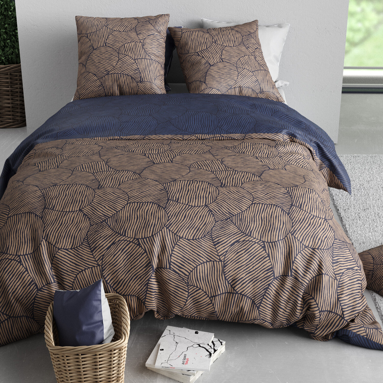 Parure housse de couette imprimé 100% coton - ninon - bleu